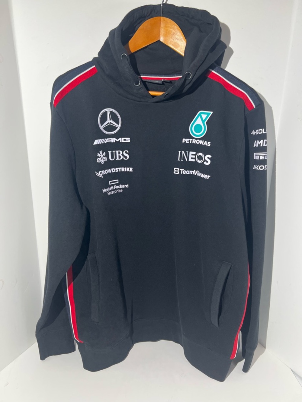 Mercedes AMG Petronas Black Hoodie with Red Trim
